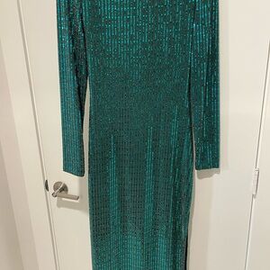 Glamorous Teal Sequin Long Sleeve Dress